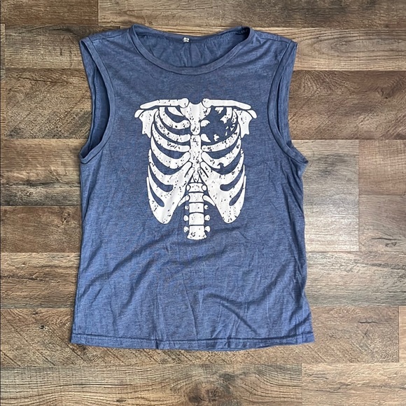 Blue Sleeveless Top with Skeleton Print - Picture 1 of 2